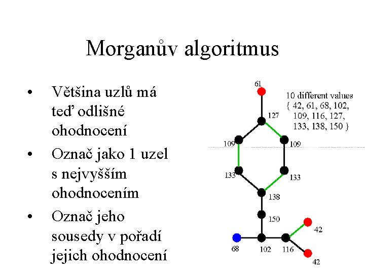 Morganův algoritmus • • • Většina uzlů má teď odlišné ohodnocení Označ jako 1