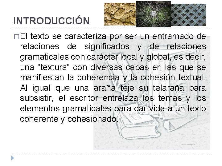 INTRODUCCIÓN �El texto se caracteriza por ser un entramado de relaciones de significados y