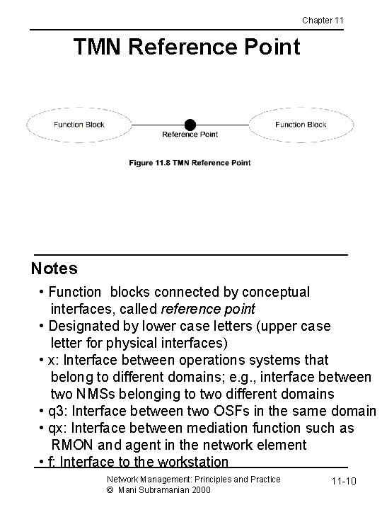 Chapter 11 TMN Reference Point Notes • Function blocks connected by conceptual interfaces, called