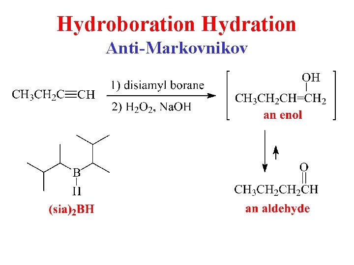 Hydroboration Hydration Anti-Markovnikov Hydroboration Hydration Anti-Markovnikov