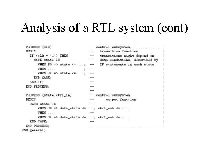 Analysis of a RTL system (cont) Analysis of a RTL system (cont)