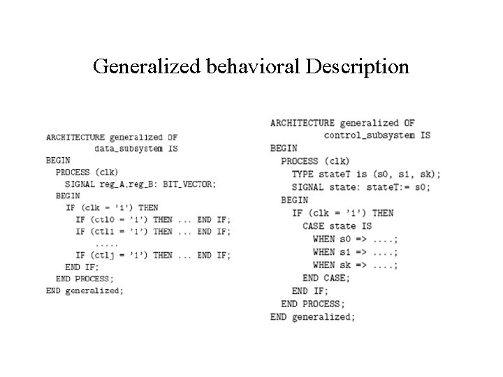 Generalized behavioral Description Generalized behavioral Description