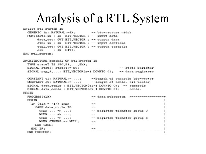 Analysis of a RTL System Analysis of a RTL System