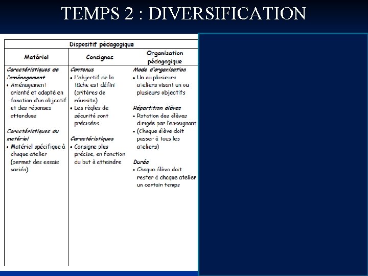 TEMPS 2 : DIVERSIFICATION 