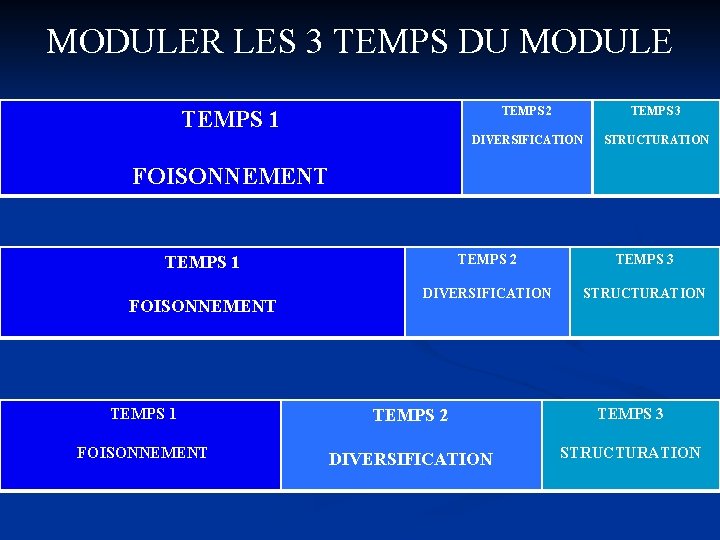 MODULER LES 3 TEMPS DU MODULE TEMPS 2 TEMPS 3 DIVERSIFICATION STRUCTURATION TEMPS 1