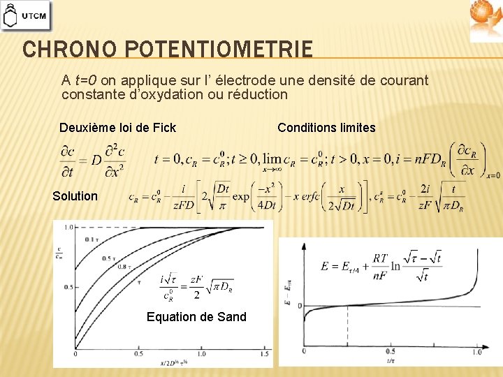 CHRONO POTENTIOMETRIE A t=0 on applique sur l’ électrode une densité de courant constante