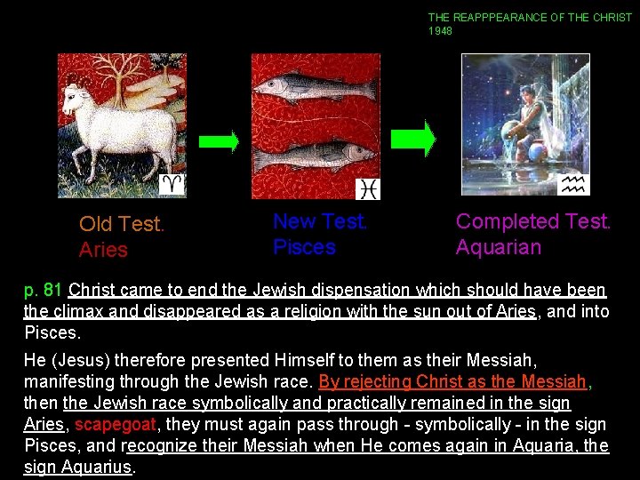 THE REAPPPEARANCE OF THE CHRIST 1948 Old Test. Aries New Test. Pisces Completed Test.