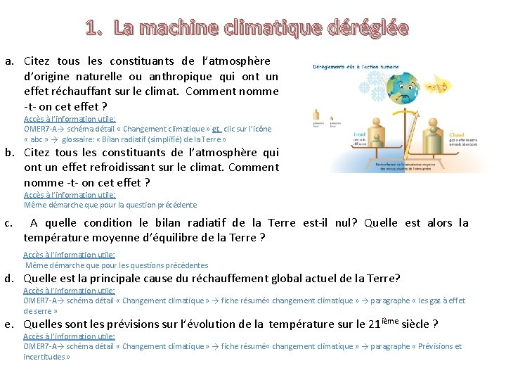  1. La machine climatique déréglée a. Citez tous les constituants de l’atmosphère d’origine