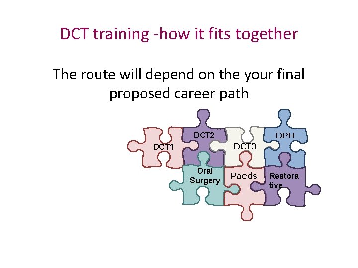 DCT training -how it fits together The route will depend on the your final