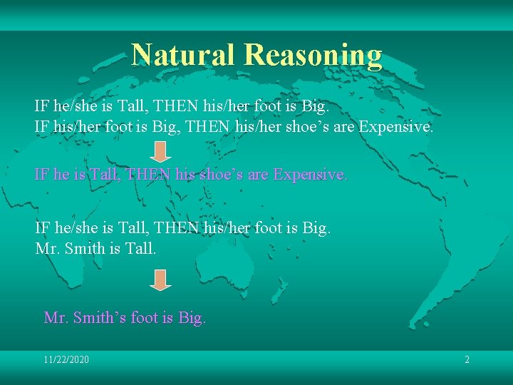 Natural Reasoning IF he/she is Tall, THEN his/her foot is Big. IF his/her foot