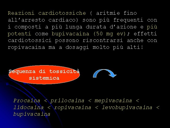 Reazioni cardiotossiche ( aritmie fino all’arresto cardiaco) sono più frequenti con i composti a