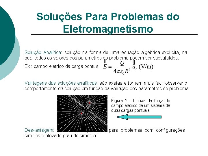 Soluções Para Problemas do Eletromagnetismo Solução Analítica: solução na forma de uma equação algébrica