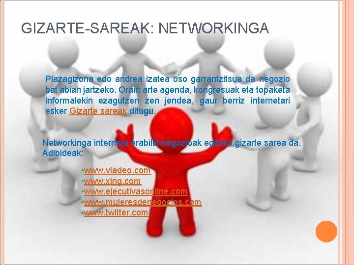 GIZARTE-SAREAK: NETWORKINGA Plazagizona edo andrea izatea oso garrantzitsua da negozio bat abian jartzeko. Orain