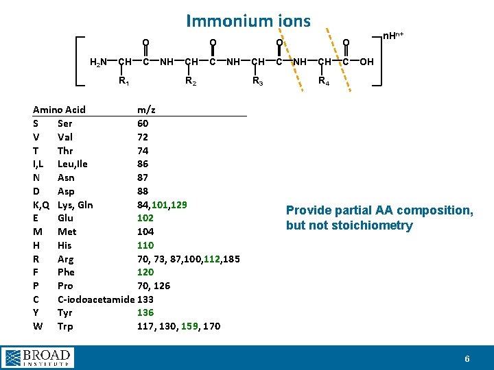 Immonium ions O H 2 N CH R 1 C O NH CH C