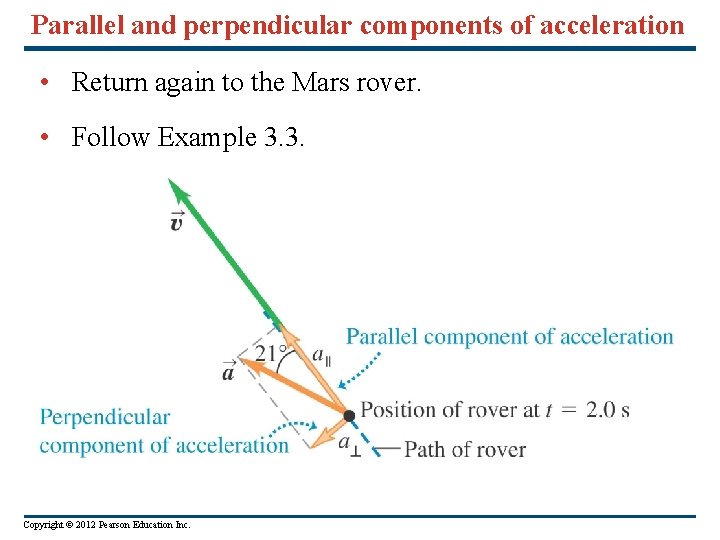 Parallel and perpendicular components of acceleration • Return again to the Mars rover. •