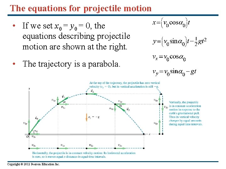 The equations for projectile motion • If we set x 0 = y 0