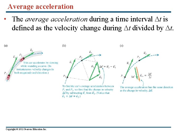 Average acceleration • The average acceleration during a time interval t is defined as
