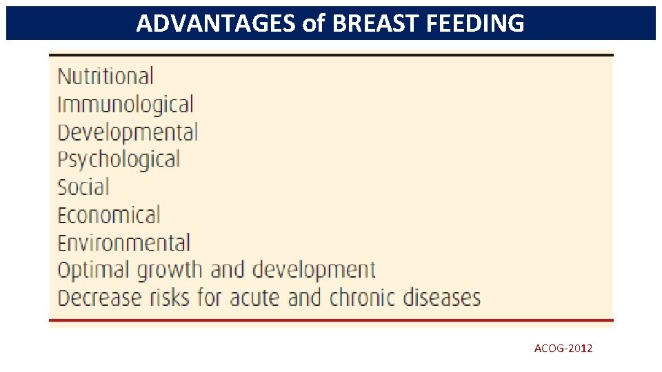 ADVANTAGES of BREAST FEEDING ACOG-2012 
