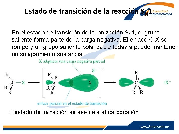 Estado de transición de la reacción SN 1. En el estado de transición de