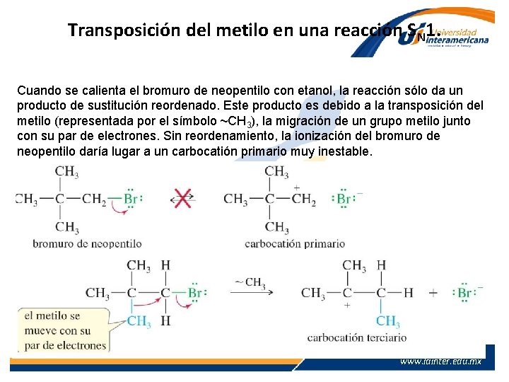 Transposición del metilo en una reacción SN 1. Cuando se calienta el bromuro de