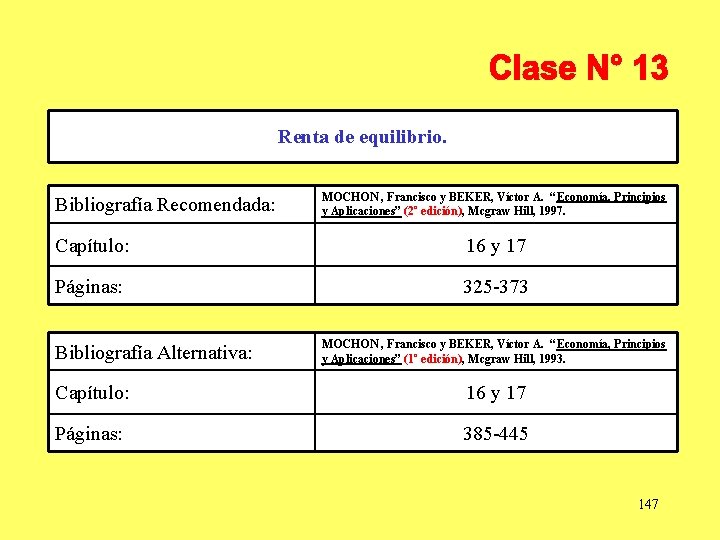 Renta de equilibrio. Bibliografía Recomendada: MOCHON , Francisco y BEKER, Víctor A. “Economía, Principios
