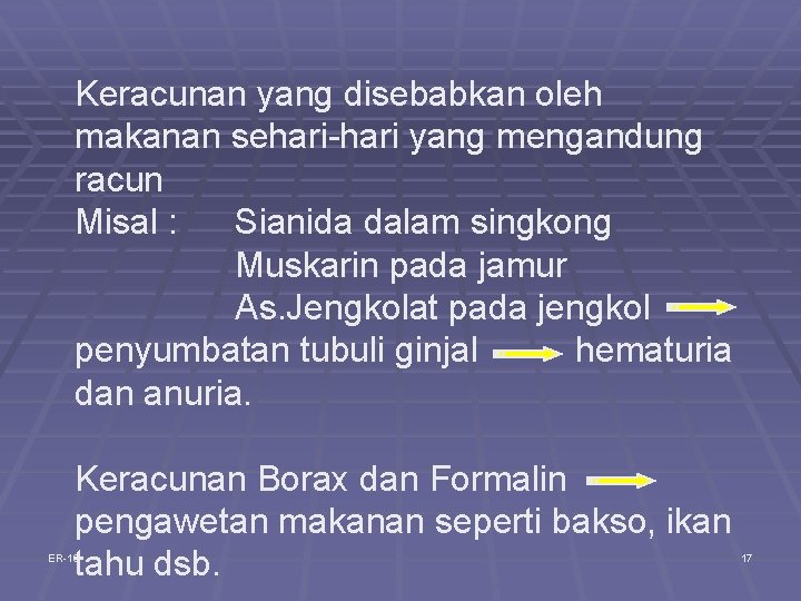 Keracunan yang disebabkan oleh makanan sehari-hari yang mengandung racun Misal : Sianida dalam singkong