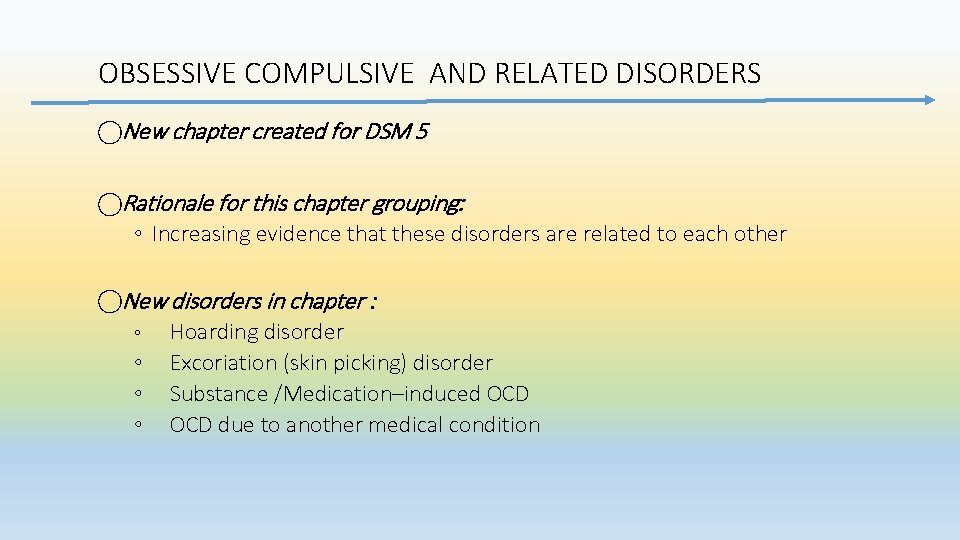 OBSESSIVE COMPULSIVE AND RELATED DISORDERS New chapter created for DSM 5 Rationale for this
