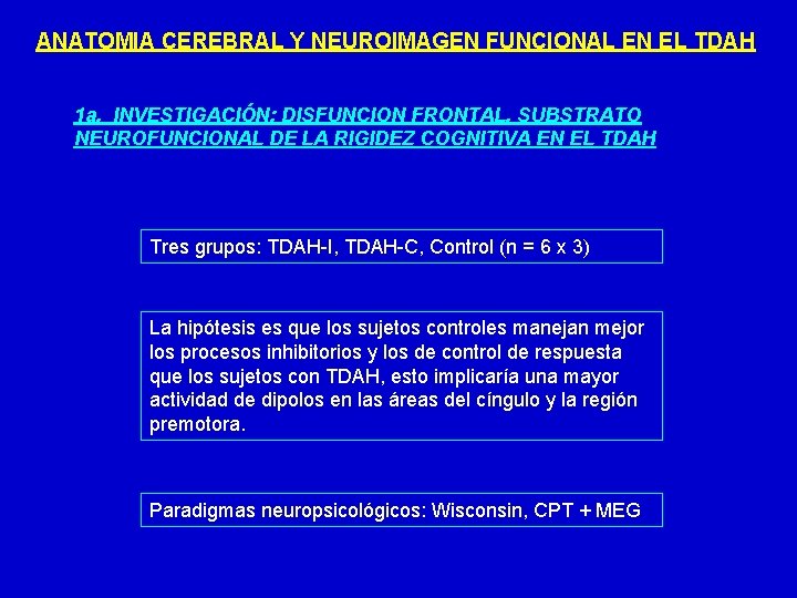 ANATOMIA CEREBRAL Y NEUROIMAGEN FUNCIONAL EN EL TDAH 1 a. INVESTIGACIÓN: DISFUNCION FRONTAL, SUBSTRATO