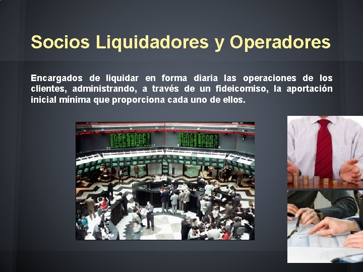 Socios Liquidadores y Operadores Encargados de liquidar en forma diaria las operaciones de los