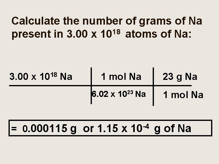 Calculate the number of grams of Na present in 3. 00 x 1018 atoms