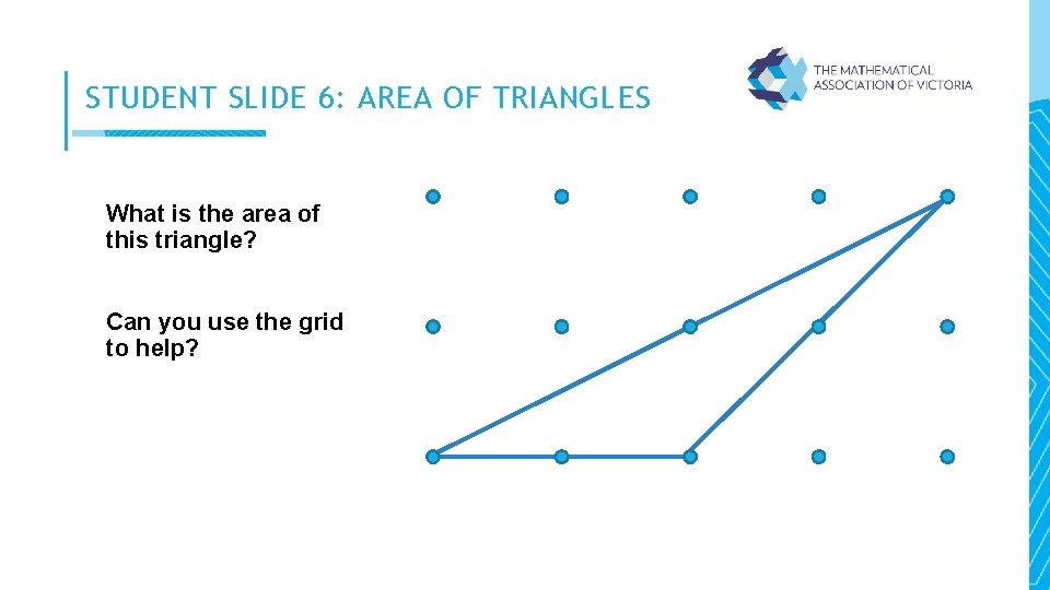 STUDENT SLIDE 6: AREA OF TRIANGLES What is the area of this triangle? Can