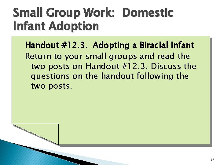 Small Group Work: Domestic Infant Adoption Handout #12. 3. Adopting a Biracial Infant Return