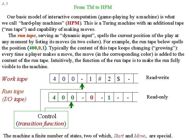 A. 9 From TM to HPM Our basic model of interactive computation (game-playing by