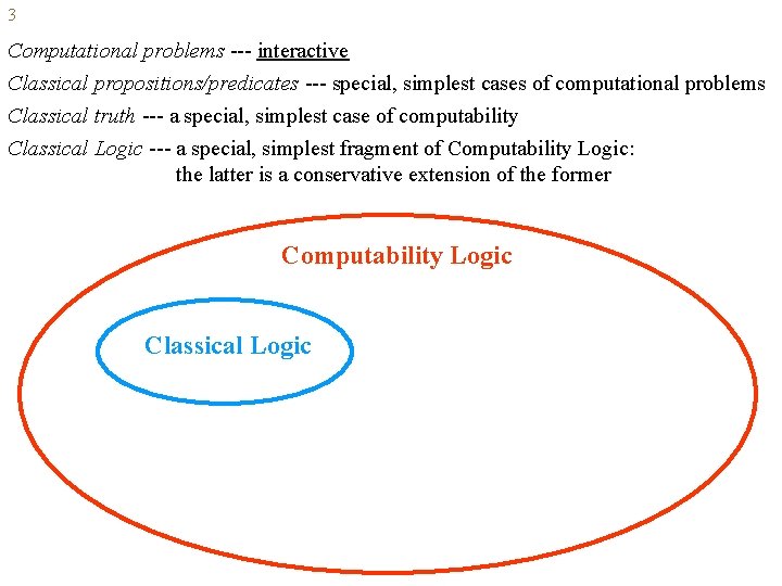 3 Computational problems --- interactive Classical propositions/predicates --- special, simplest cases of computational problems