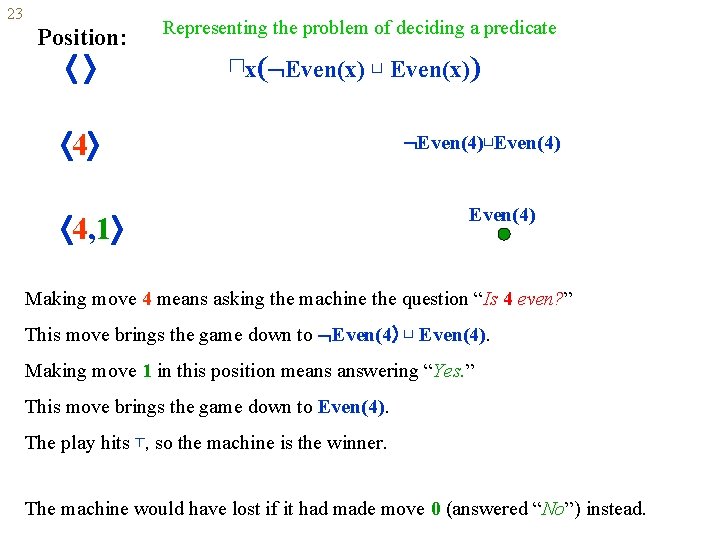 23 Position: Representing the problem of deciding a predicate ⊓x( Even(x) ⊔ Even(x)) 4