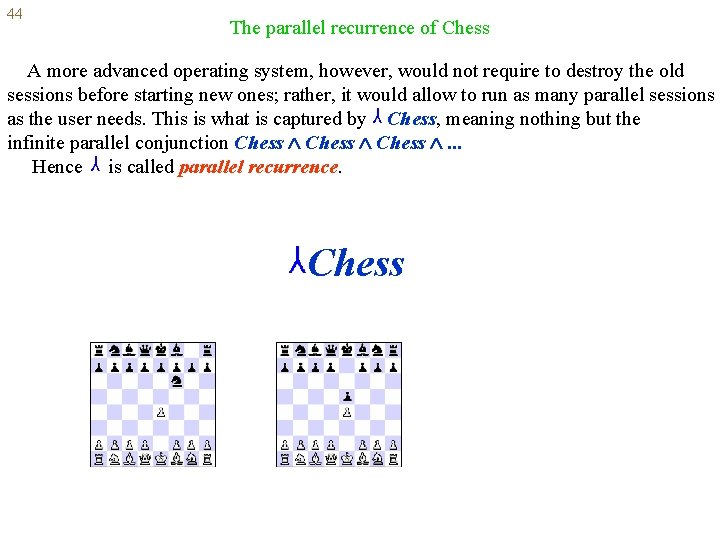 44 The parallel recurrence of Chess A more advanced operating system, however, would not