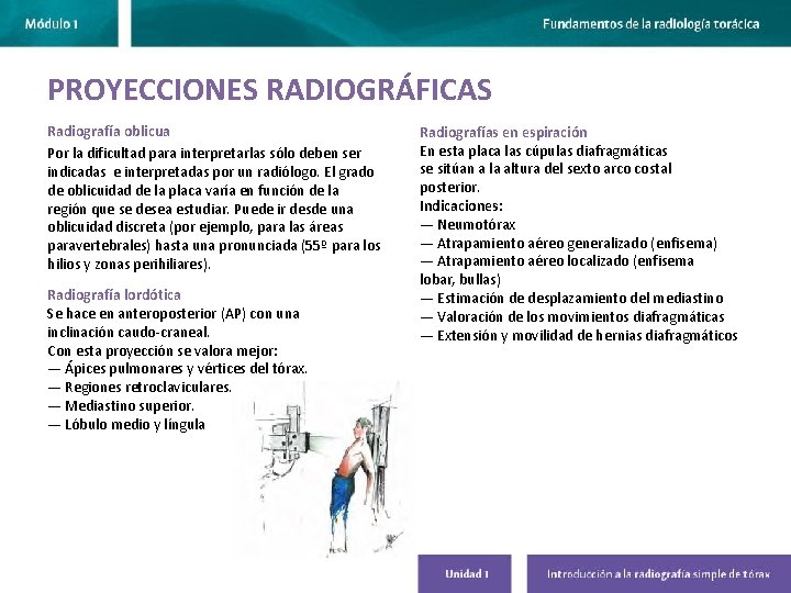 PROYECCIONES RADIOGRÁFICAS Radiografía oblicua Por la dificultad para interpretarlas sólo deben ser indicadas e