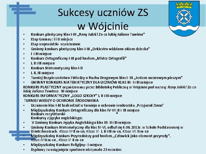 Sukcesy uczniów ZS w Wójcinie • Konkurs plastyczny klas I-III „Rany Julek! Za co