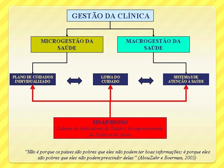  GESTÃO DA CLÍNICA MICROGESTÃO DA SAÚDE PLANO DE CUIDADOS INDIVIDUALIZADO MACROGESTÃO DA SAÚDE