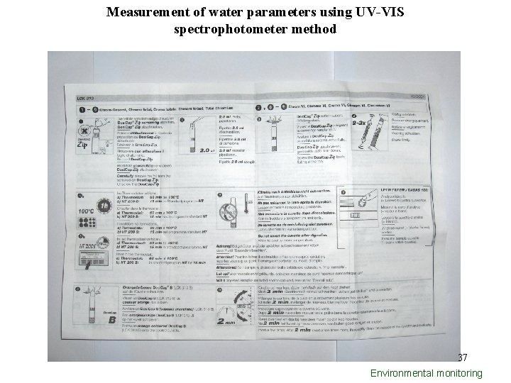 Measurement of water parameters using UV-VIS spectrophotometer method 37 Environmental monitoring 