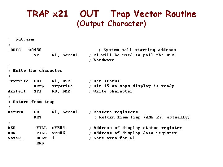TRAP x 21 ; out. asm ; . ORIG x 0430 ST OUT Trap TRAP x 21 ; out. asm ; . ORIG x 0430 ST OUT Trap