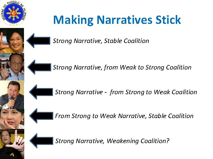 Making Narratives Stick Strong Narrative, Stable Coalition Strong Narrative, from Weak to Strong Coalition