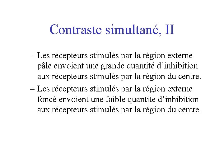 Contraste simultané, II – Les récepteurs stimulés par la région externe pâle envoient une