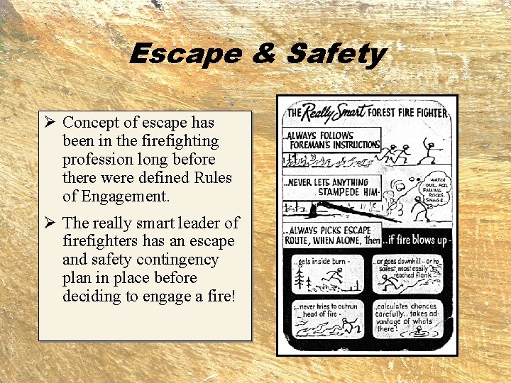 Escape & Safety Ø Concept of escape has been in the firefighting profession long