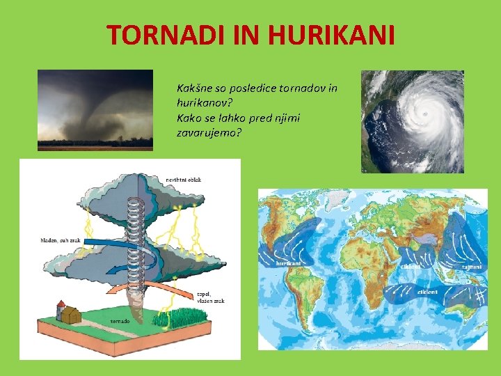 TORNADI IN HURIKANI Kakšne so posledice tornadov in hurikanov? Kako se lahko pred njimi