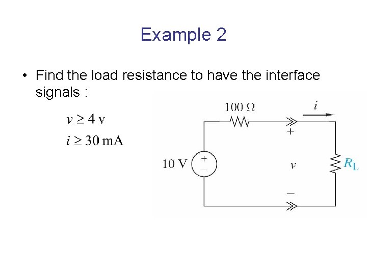 Example 2 • Find the load resistance to have the interface signals : 