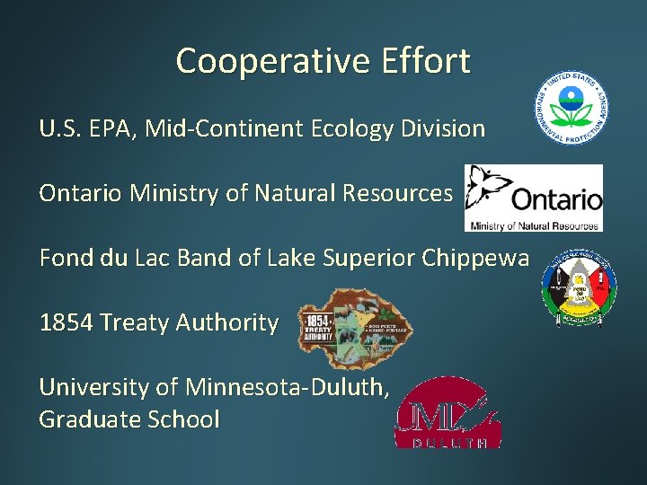 Cooperative Effort U. S. EPA, Mid-Continent Ecology Division Ontario Ministry of Natural Resources Fond Cooperative Effort U. S. EPA, Mid-Continent Ecology Division Ontario Ministry of Natural Resources Fond