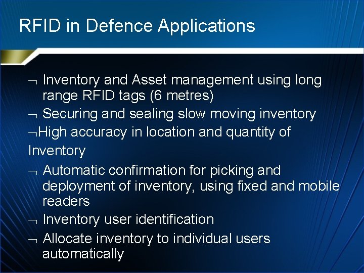 RFID in Defence Applications Inventory and Asset management using long range RFID tags (6