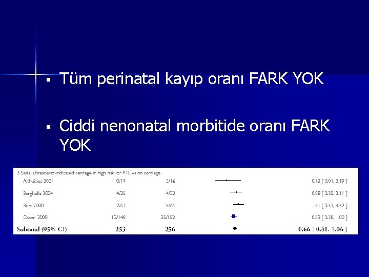 Tüm perinatal kayıp oranı FARK YOK Ciddi nenonatal morbitide oranı FARK YOK Tüm perinatal kayıp oranı FARK YOK Ciddi nenonatal morbitide oranı FARK YOK