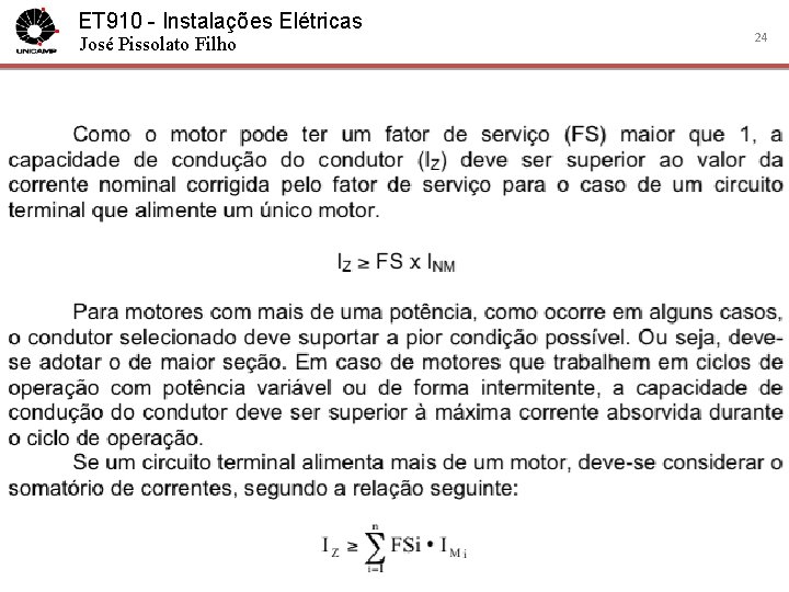 ET 910 - Instalações Elétricas José Pissolato Filho 24 